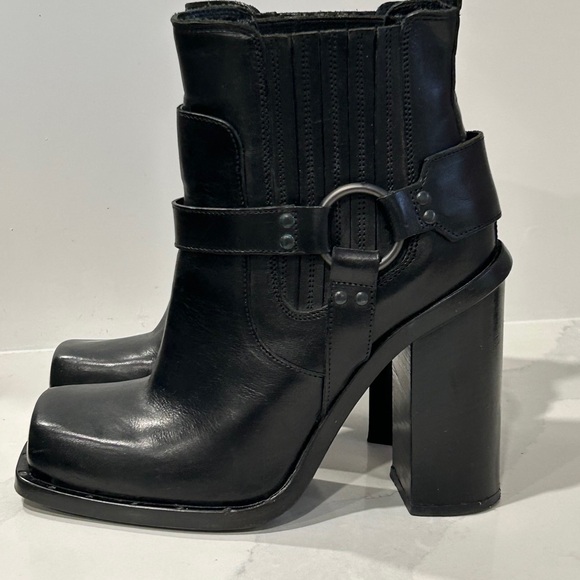 Diesel Black Gold Square-Toe Heeled Harness Ankle Boots - Picture 6 of 16